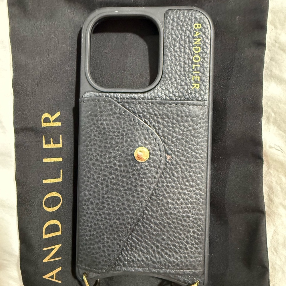Bandolier Black Pebbled Leather Phone Case / IPhone 15 pro